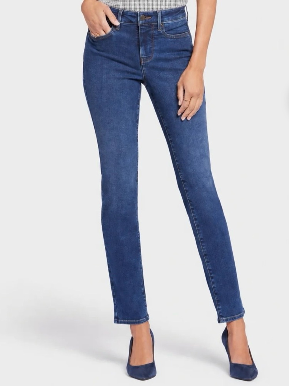 NYDJ High Rise Sheri Slim Fit Slimming Panel Jeans, Medium Blue Stone Wash Sz 16